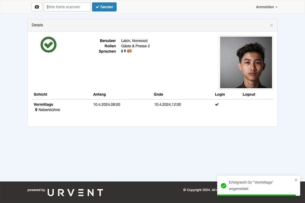 Personalkarten Scanner für Checkin, Checkout und Catering